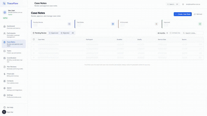 TraceFlow case notes screen, real product footage
